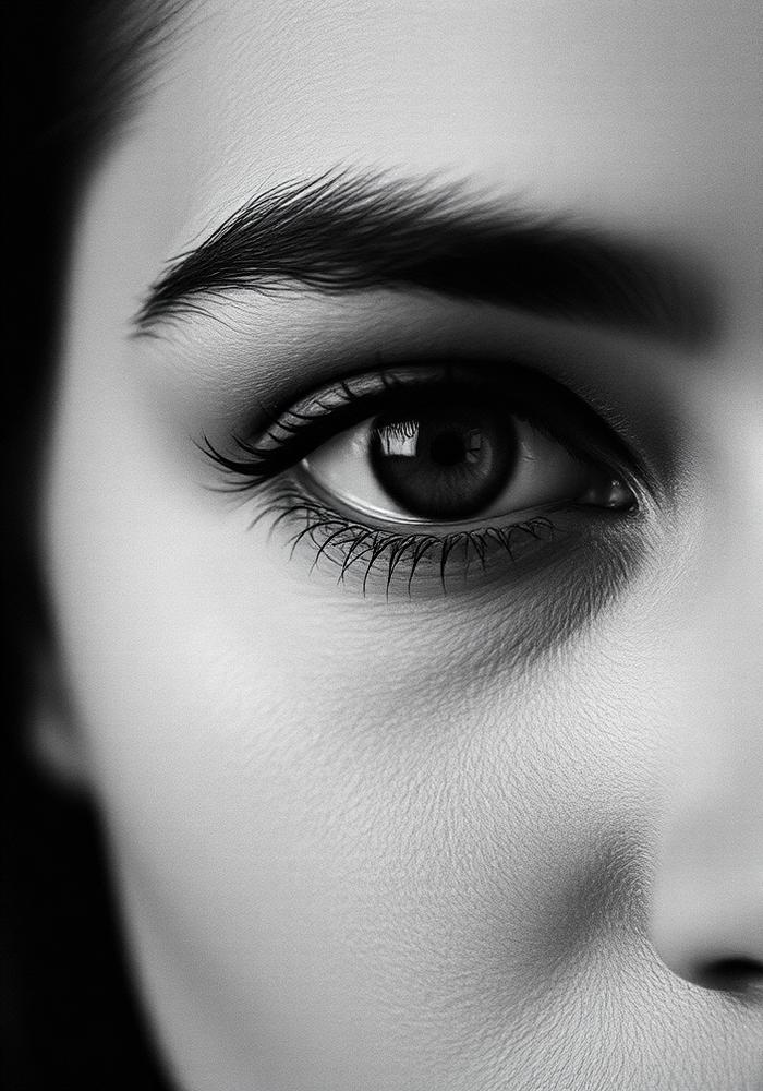 Close-up black and white portrait detail