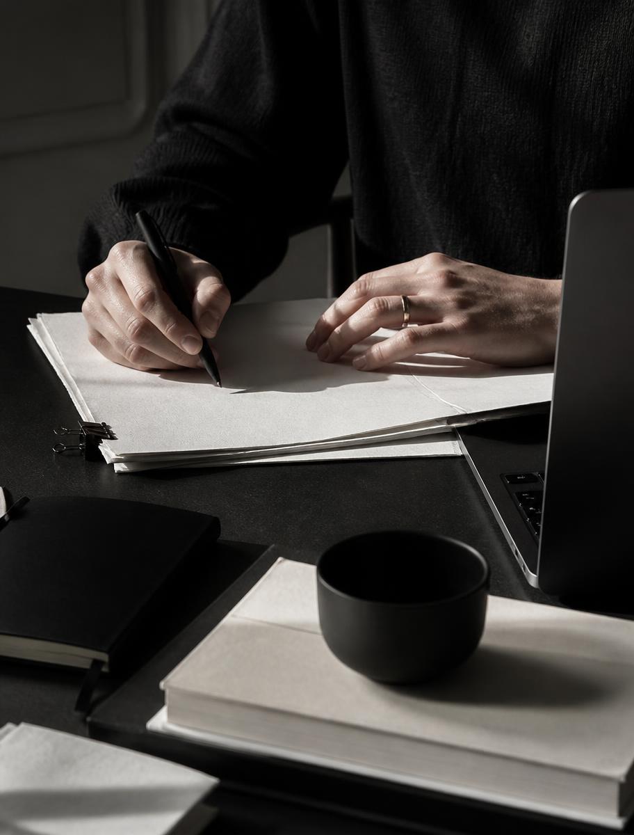 Writer developing editorial copy at a desk